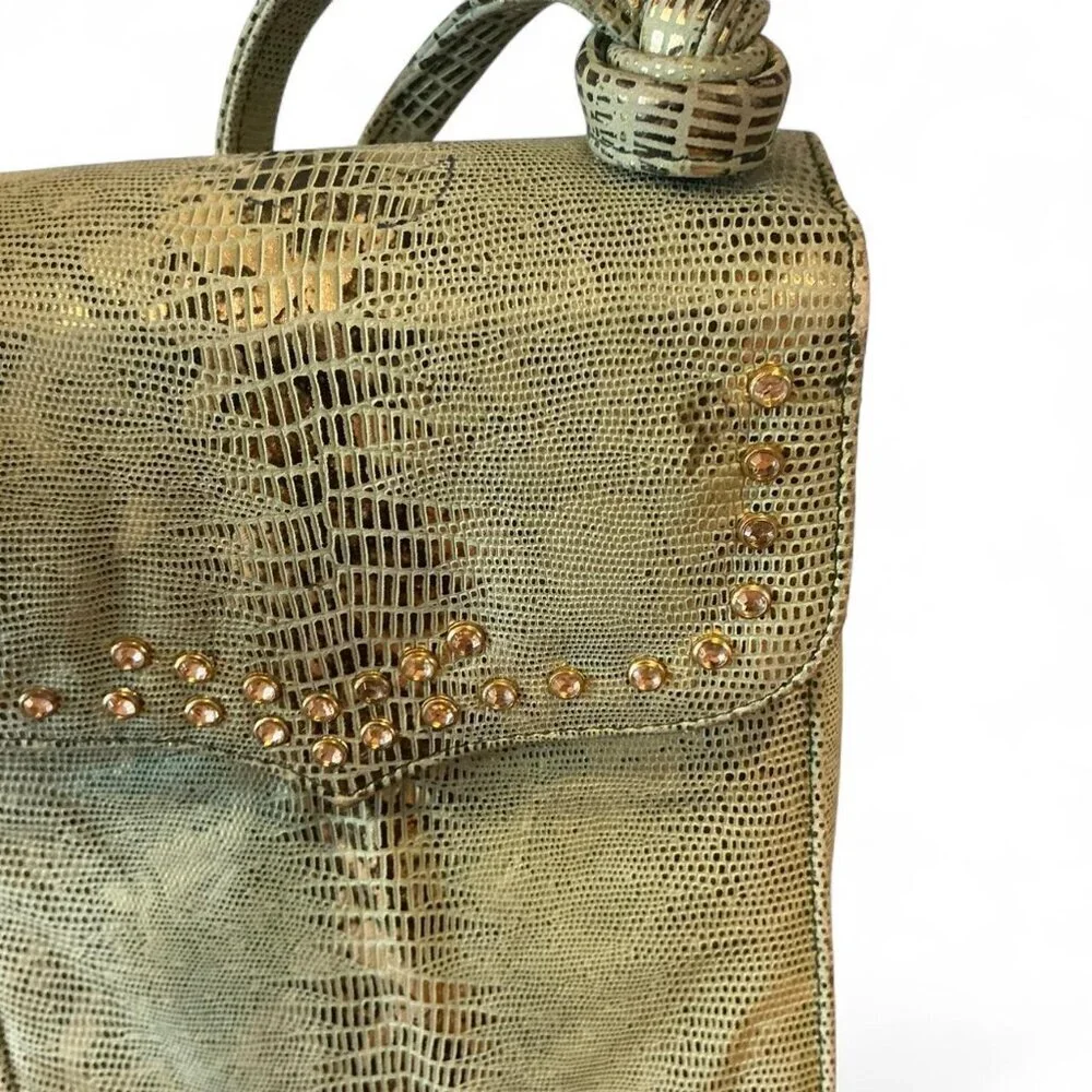 Viva Bag of California Vintage green faux‎ snakeskin metallic crossbody bag